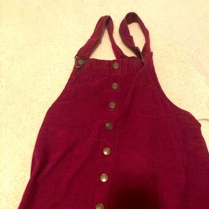 Red Corduroy Overall Dress